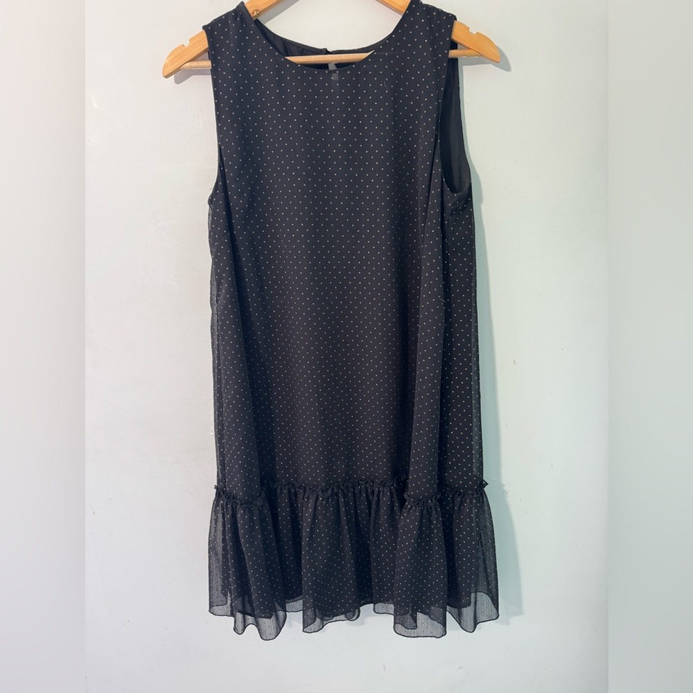 Tommy Hilfiger black gold glitter polka dot ruffle shift dress ruffle size 8
